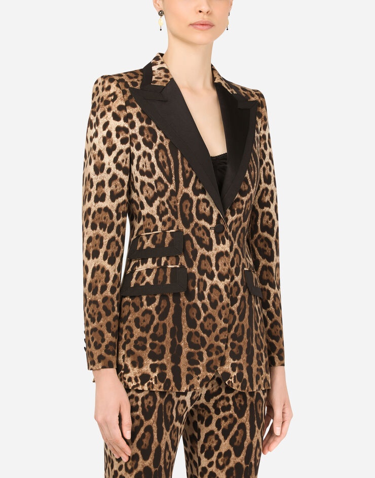 Single-breasted Turlington jacket in leopard-print woolen fabric - 4