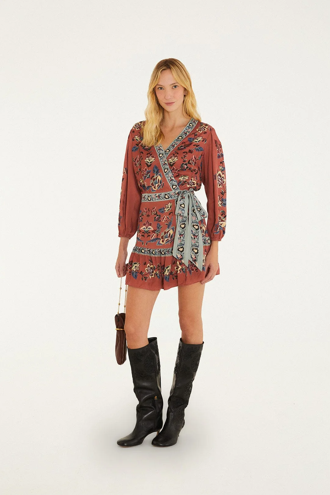Floral Beauty Tapestry Wrap Mini Dress - 1