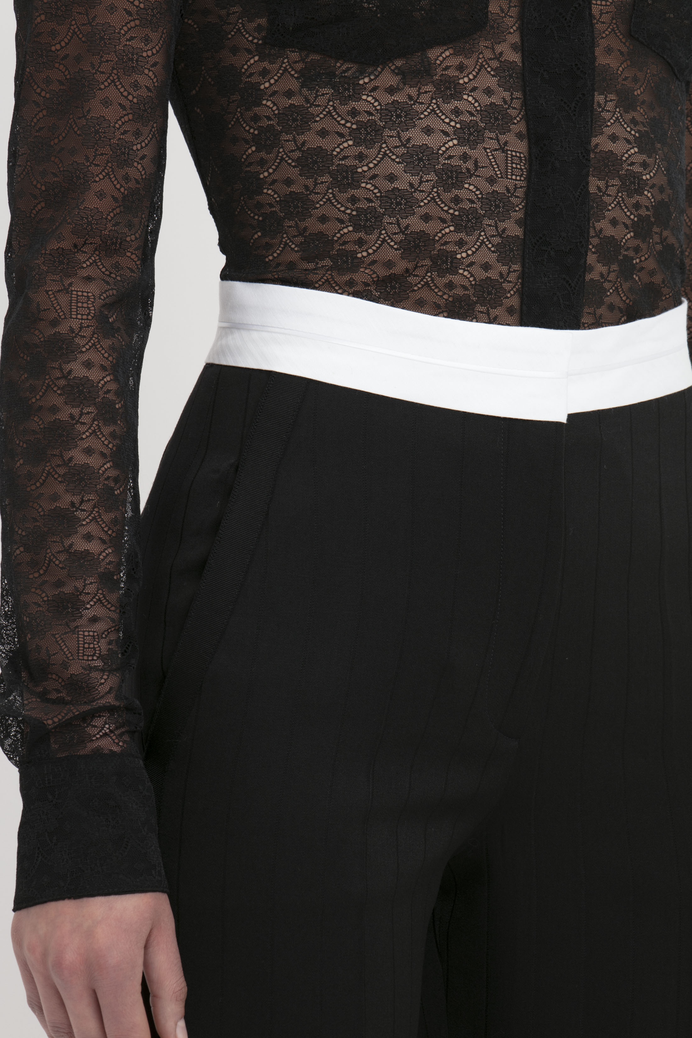Pinstriped Side Seam Detail Trouser in Black - 6