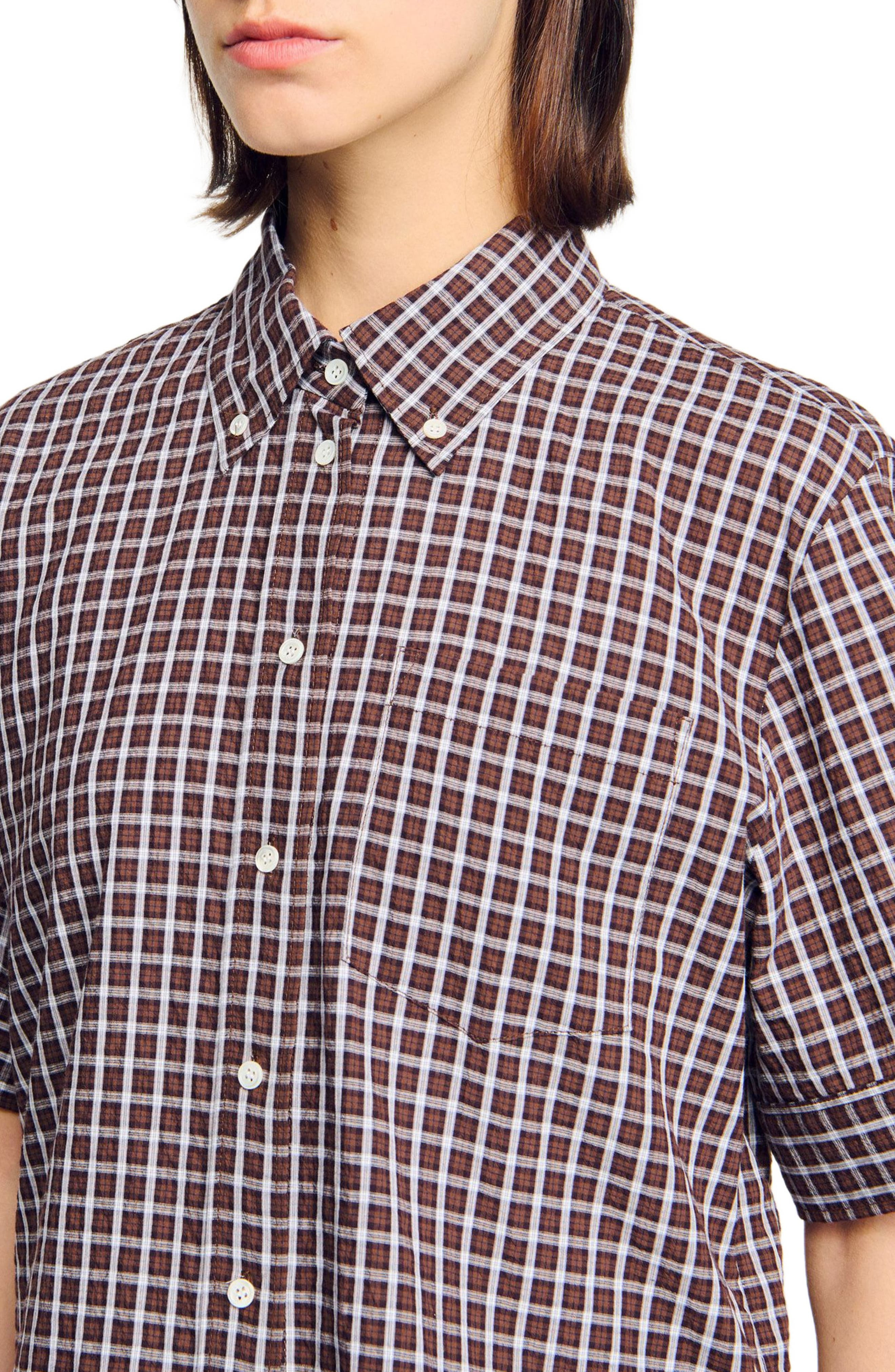SANDRO Oversized checkered shirt in Brown at Nordstrom - 4
