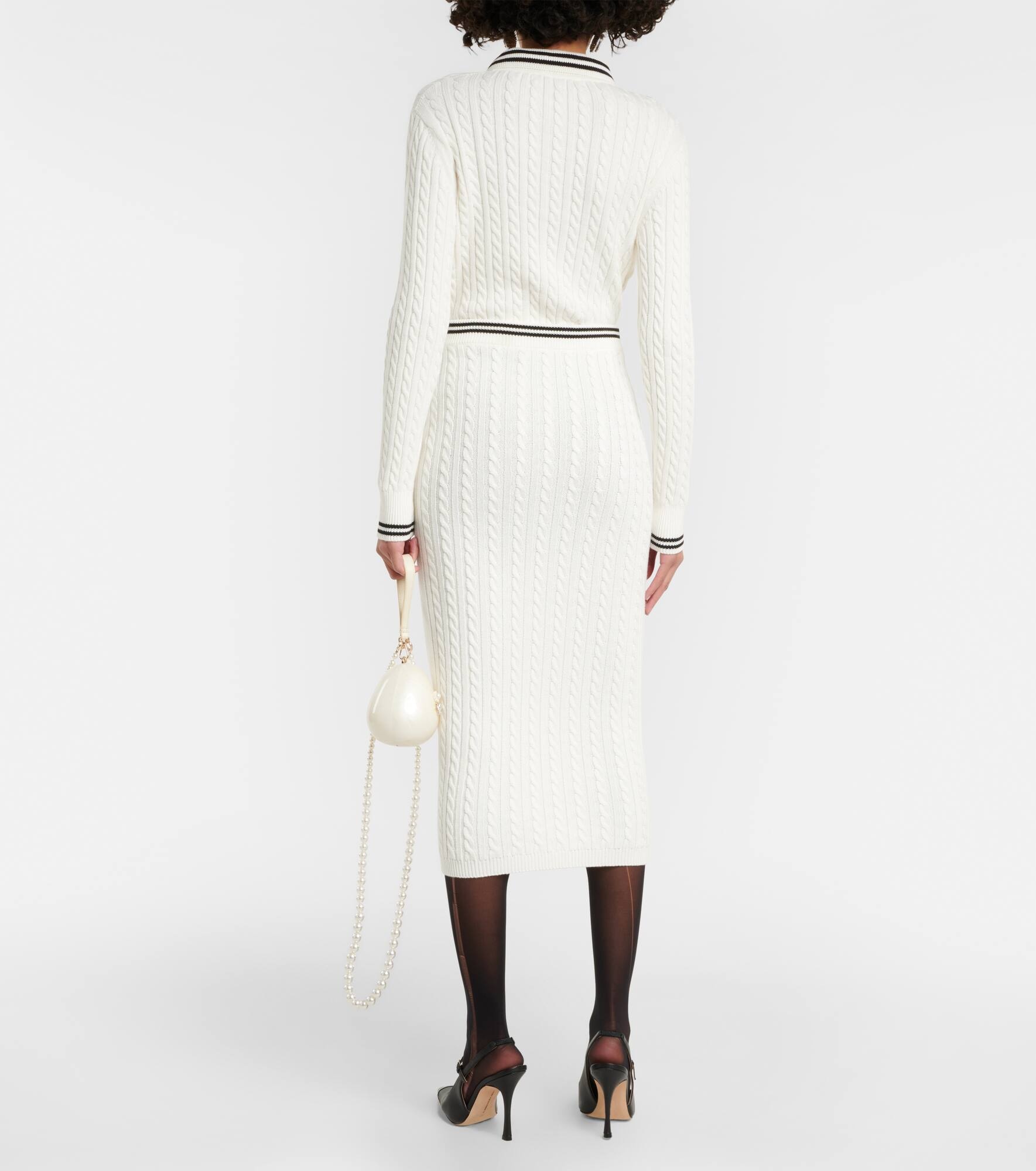 Striped cable-knit cotton midi skirt - 3