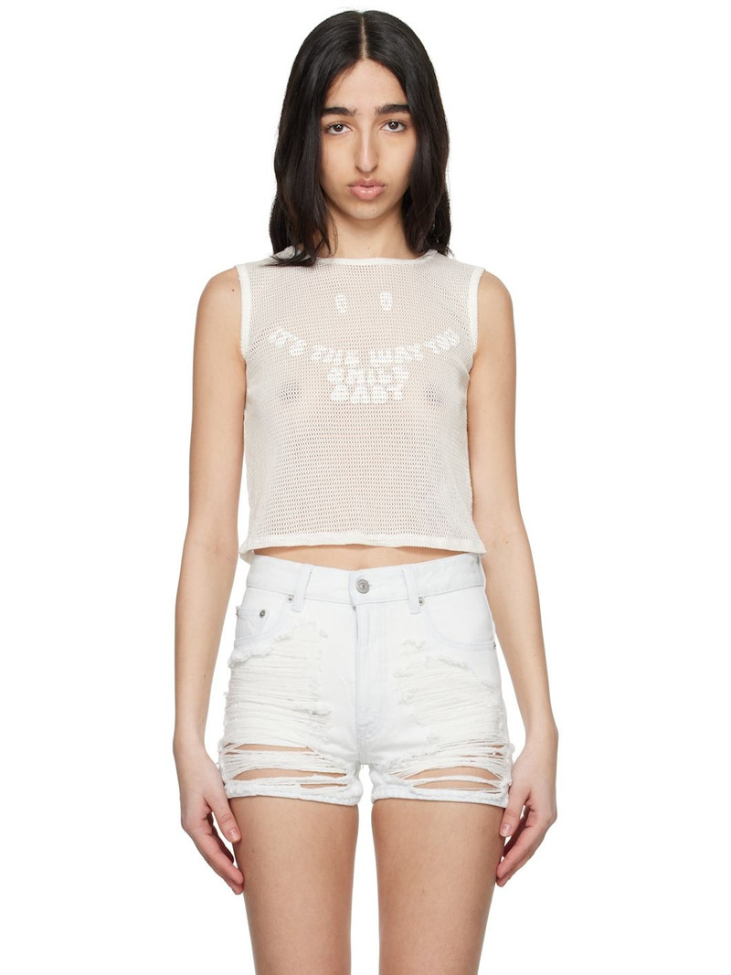 White Cotton Mesh Tank Top 1