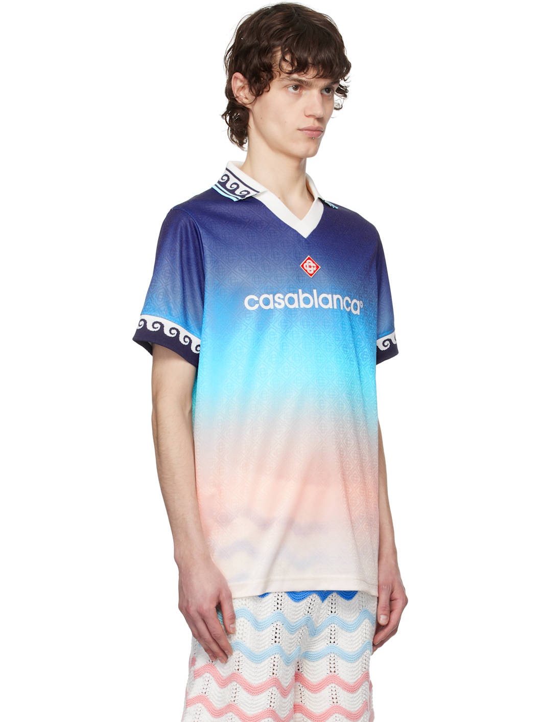 Blue Jacquard Gradient Football Polo - 2