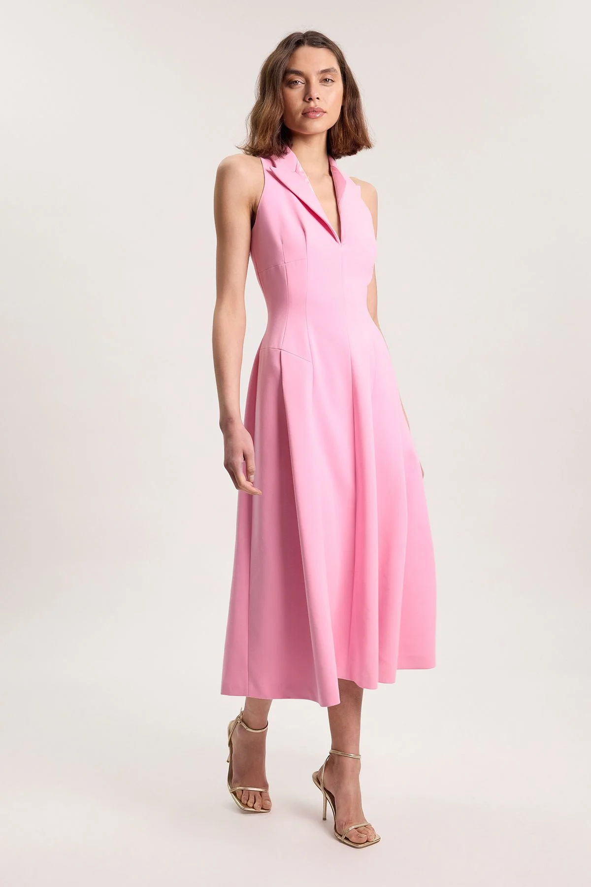 Compact Stretch Seam Detail Tailored Full Skirted Midi Dress - 1