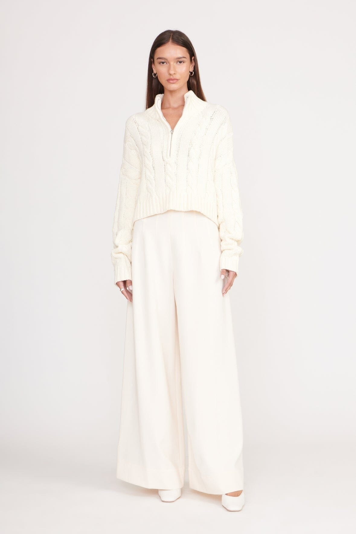 STAUD CROPPED HAMPTON SWEATER IVORY - 2