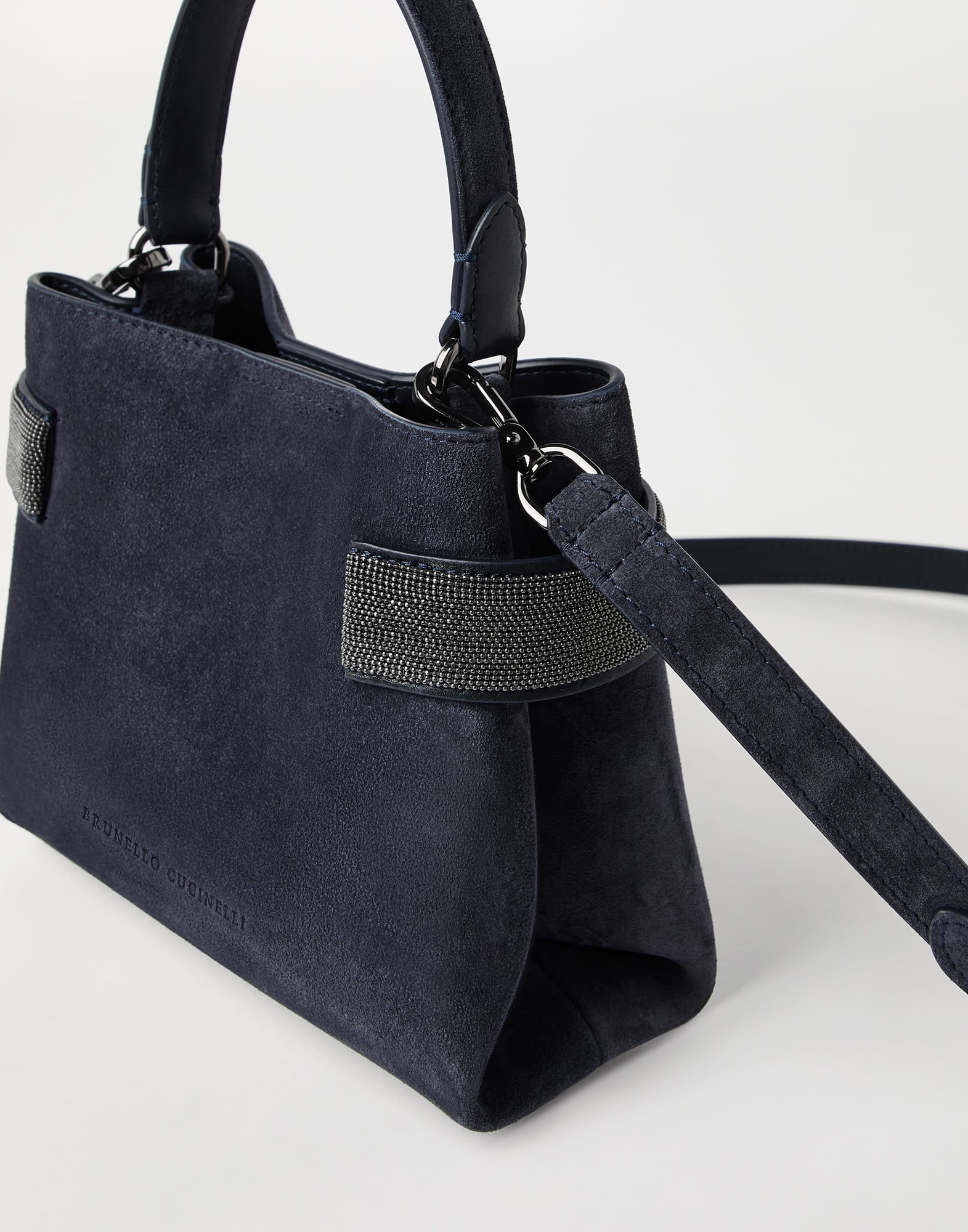 Essence small top-handle bag in suede with precious bands - 3