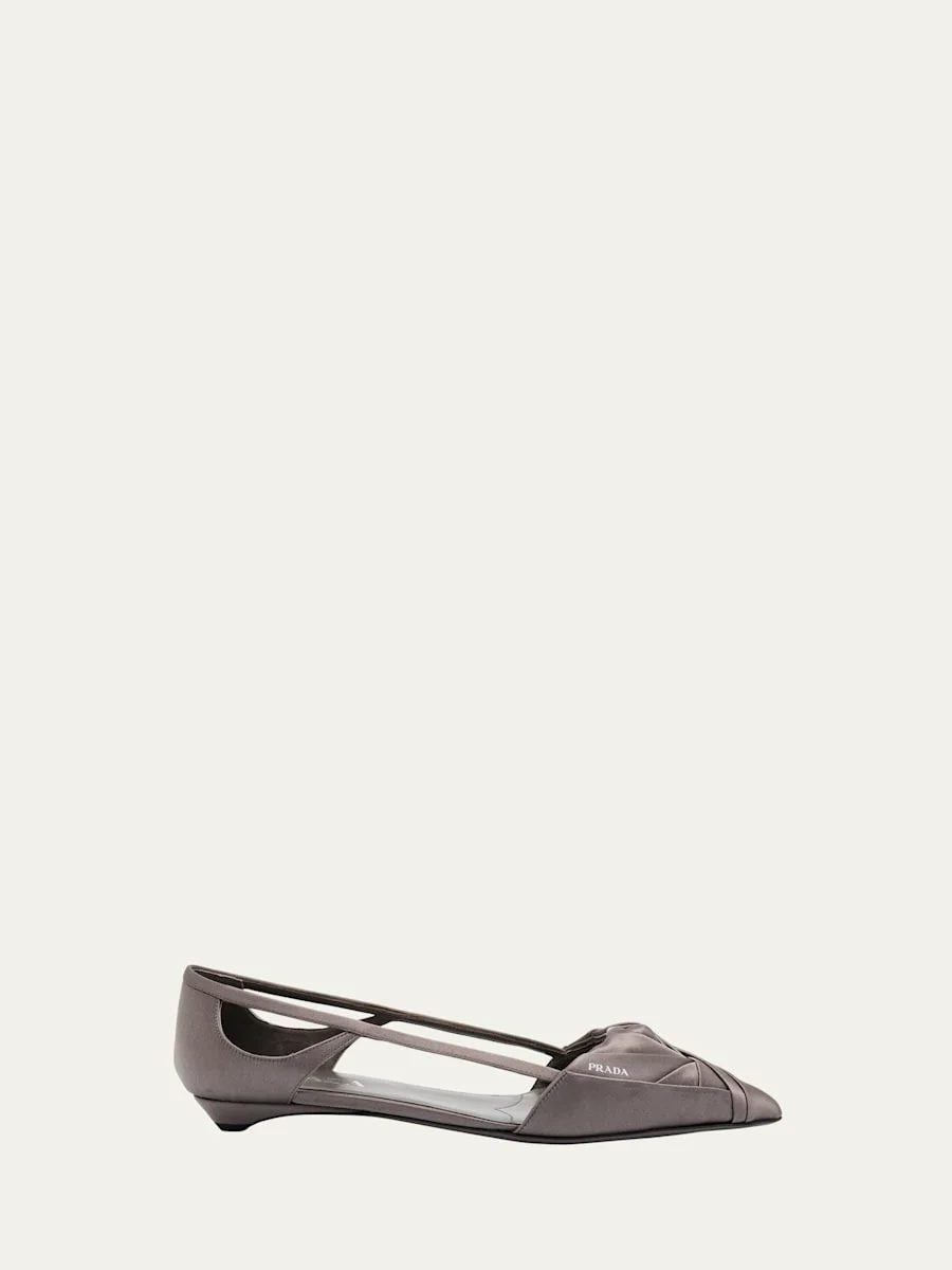 Satin Rose Cutout Ballerina Flats - 1