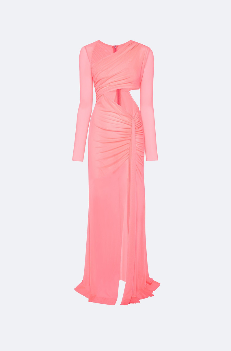 Mesh Asymmetric Cut Out Ruched Gown 1