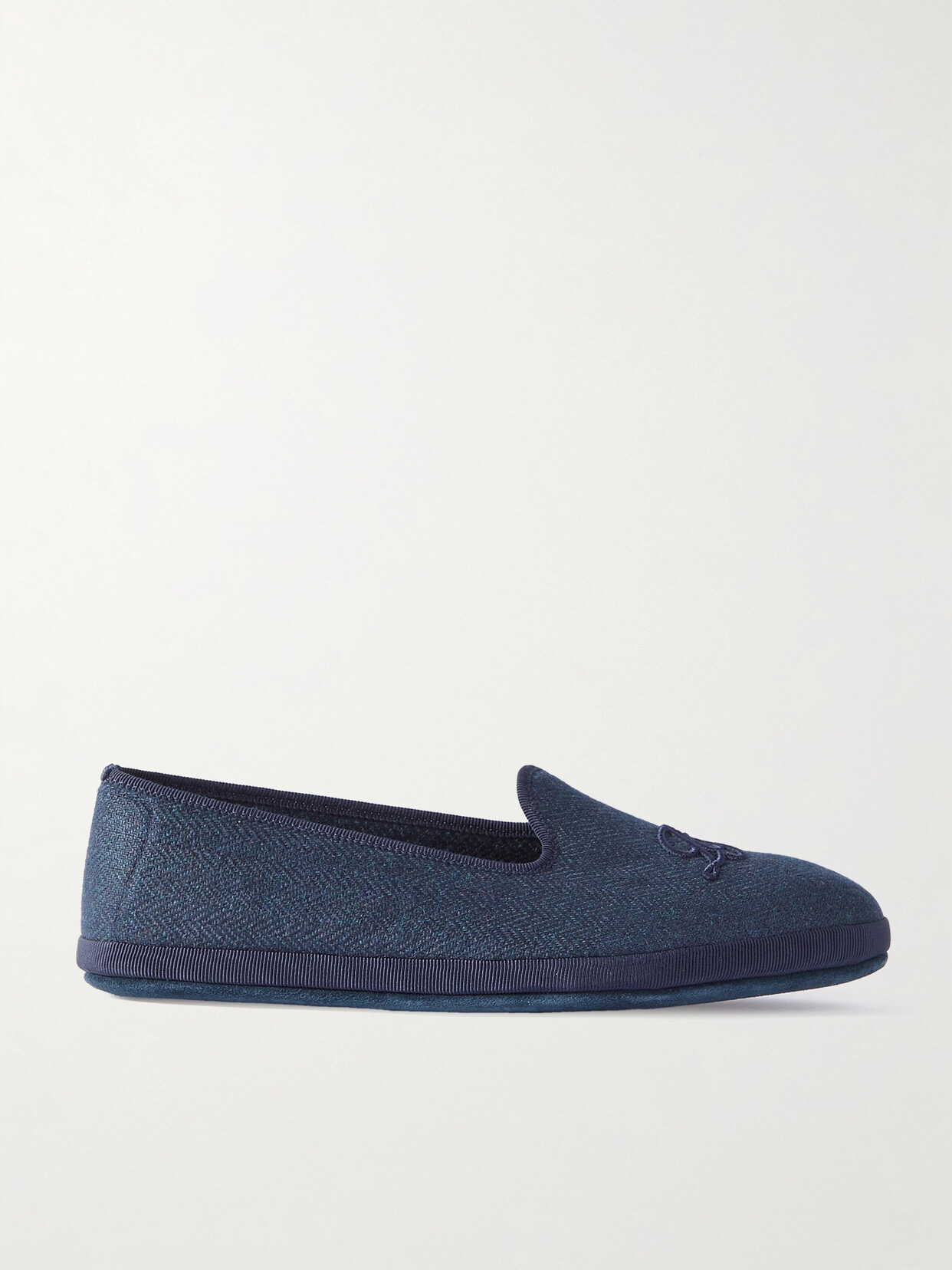 Venice Embroidered Herringbone Cashmere Slippers - 1