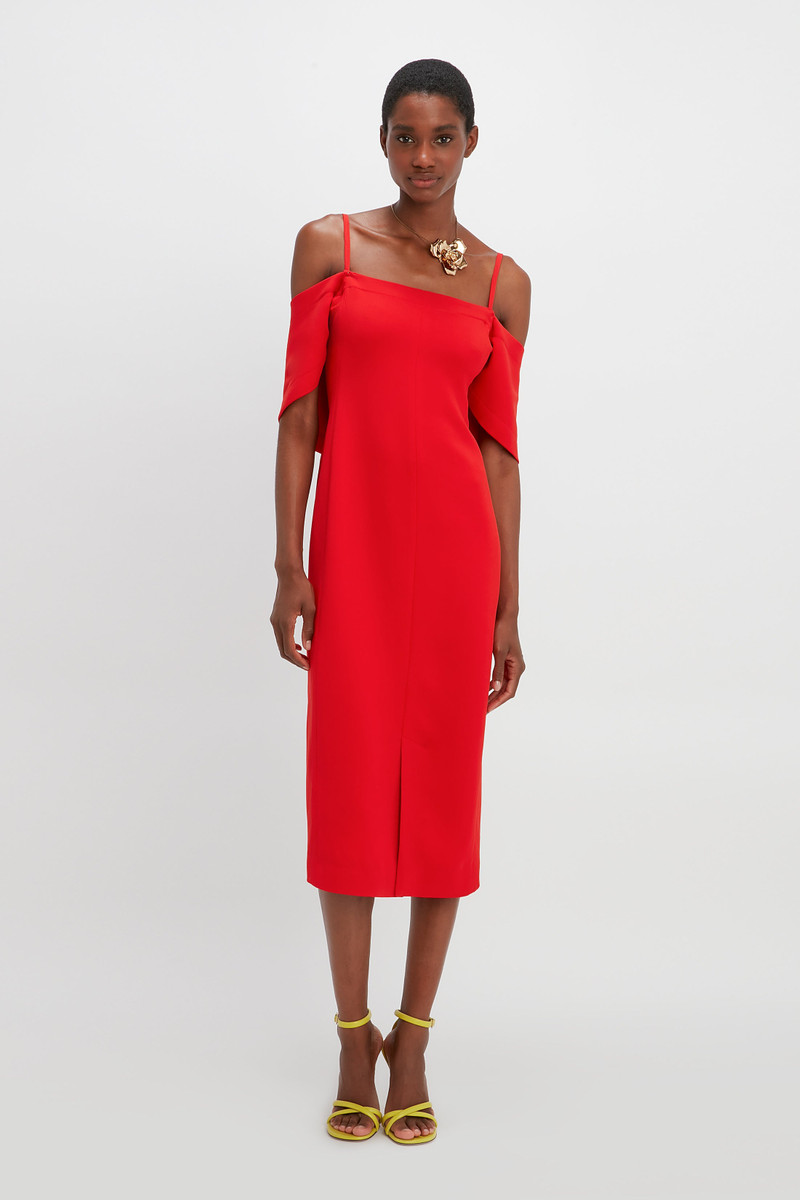 Off Shoulder Bandeau Dress in Tomato Red 5