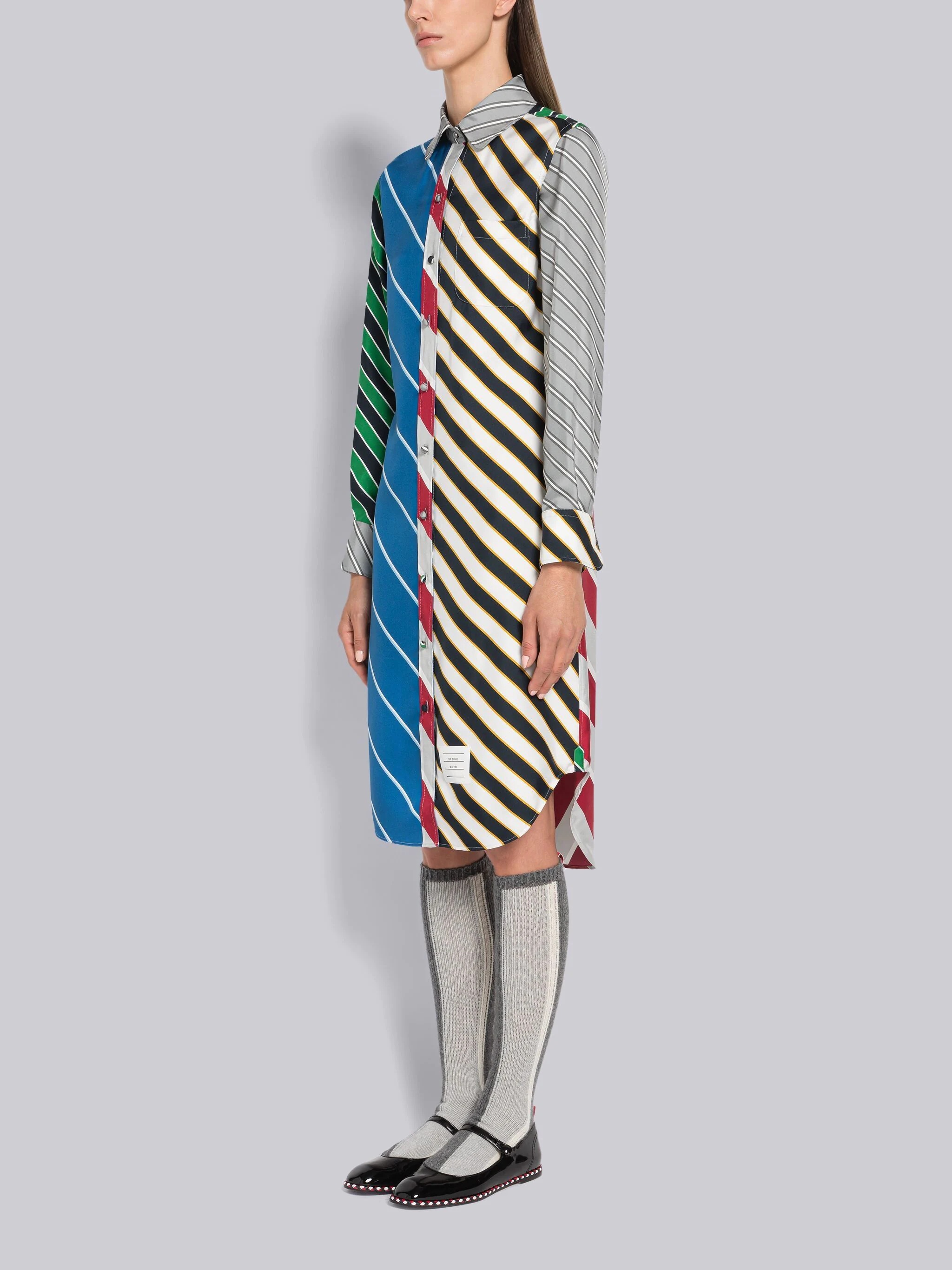 Fun-Mix Awning Stripe Silk Round Collar Shirtdress - 2