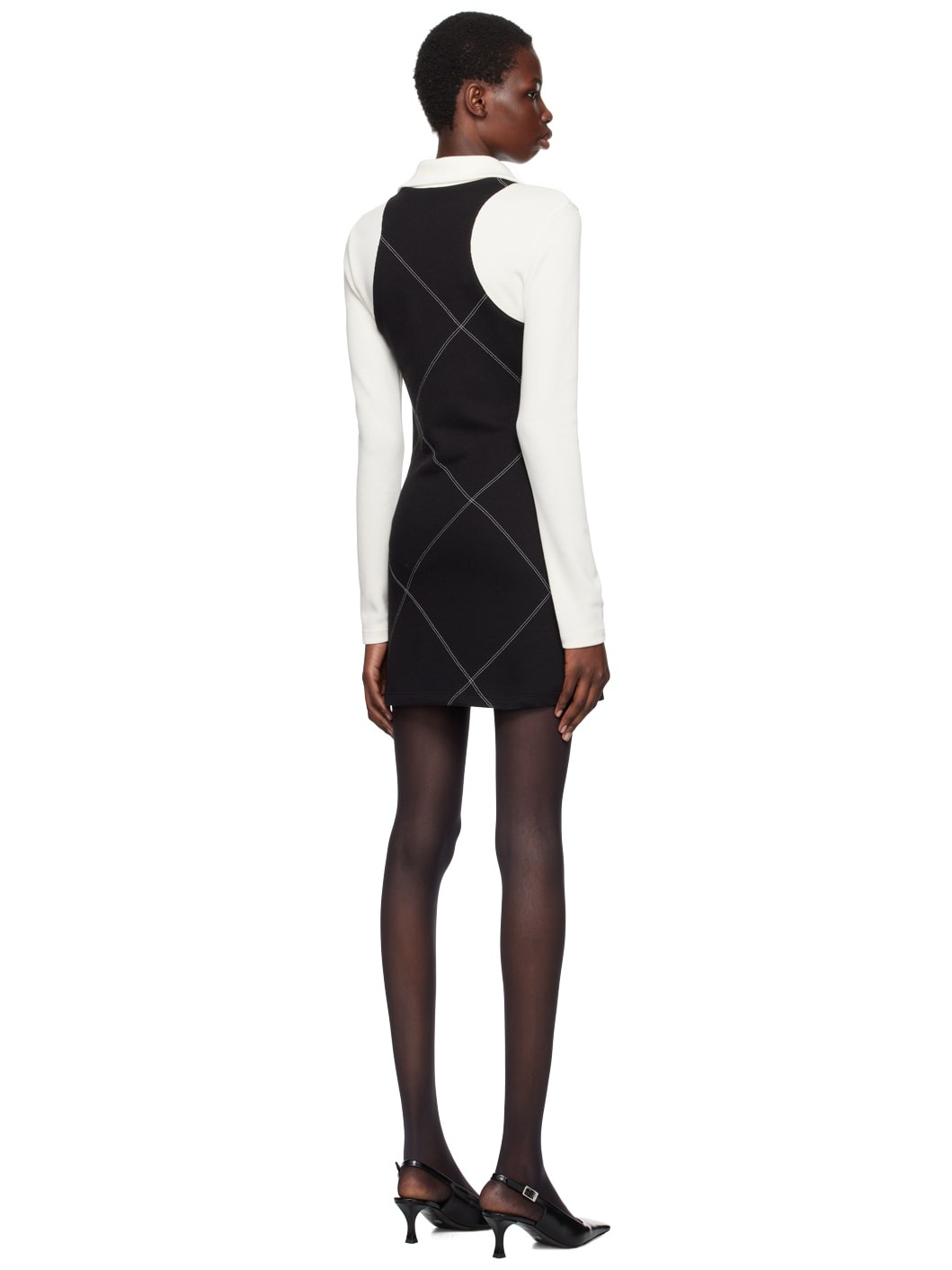 Off-White & Black Half-Zip Minidress - 3
