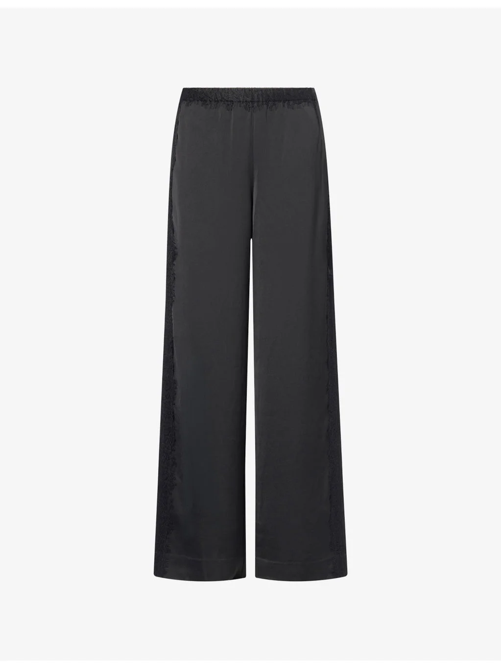 Mid-Waist Lace Trim Satin Trousers - 1