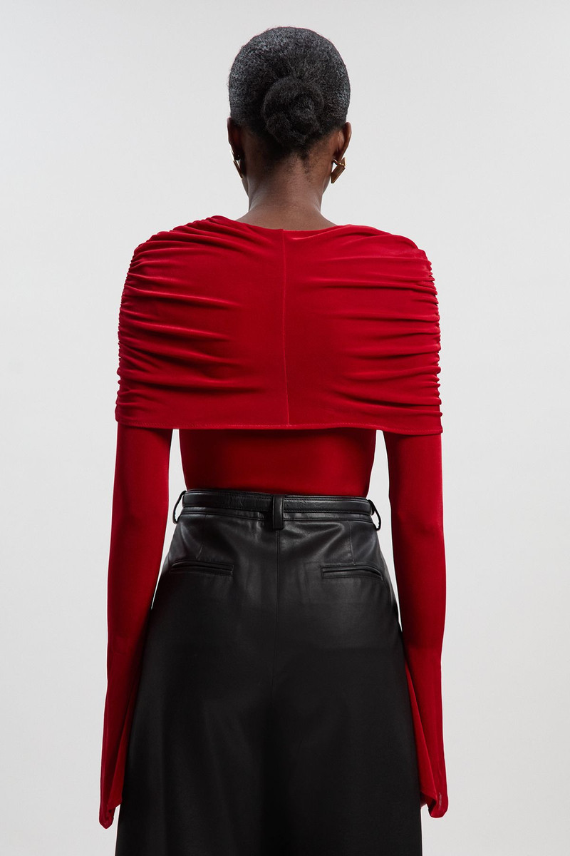 Drapey Crepe Detail Flare Sleeve Bodysuit 4