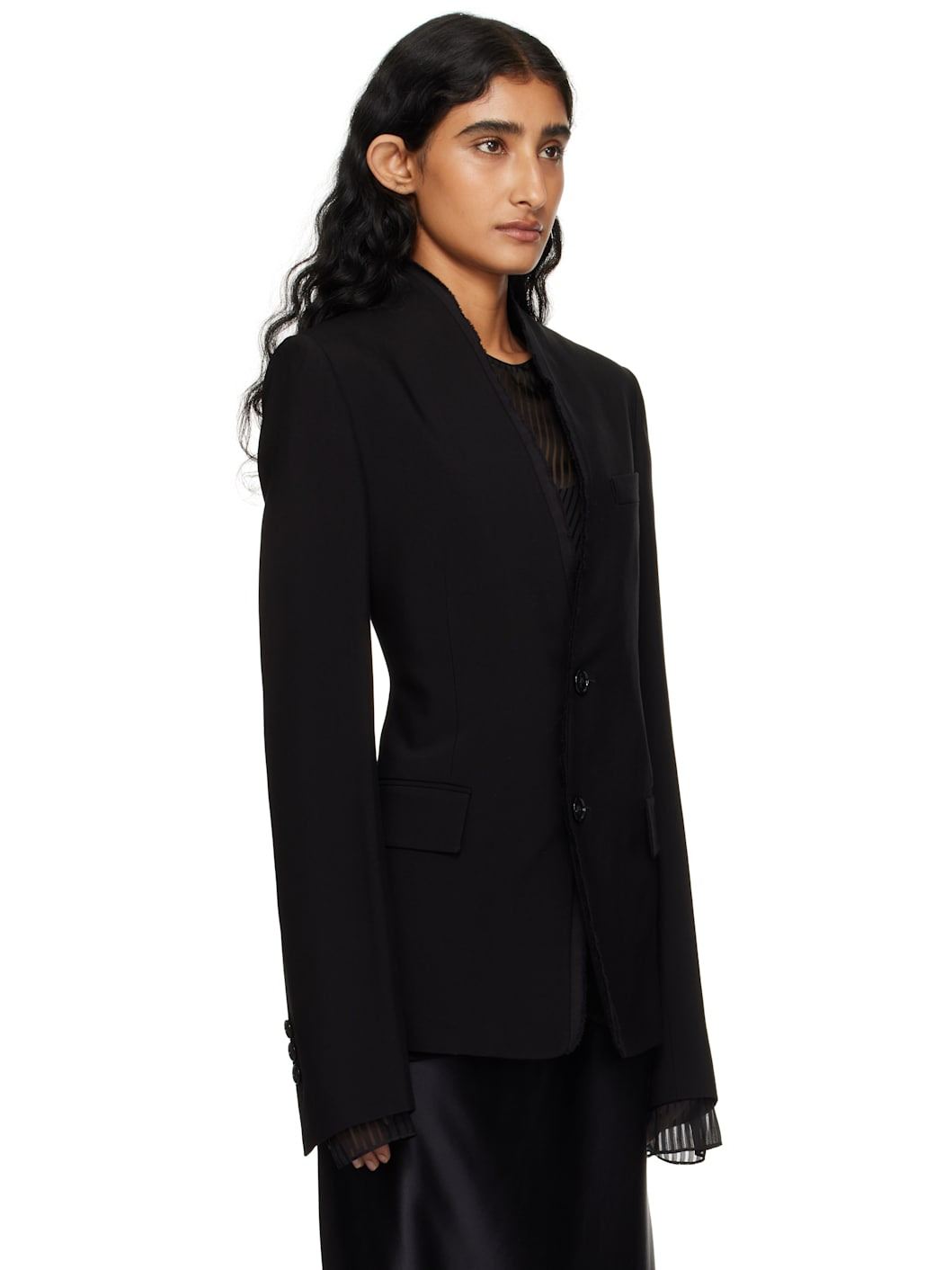 Black Sady Collarless Fitted Blazer - 2