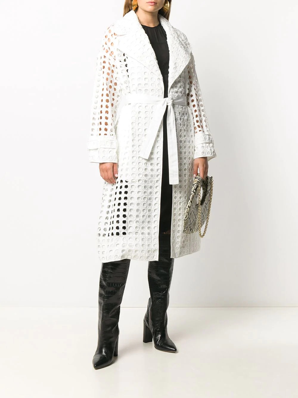 perforated-design midi coat - 2