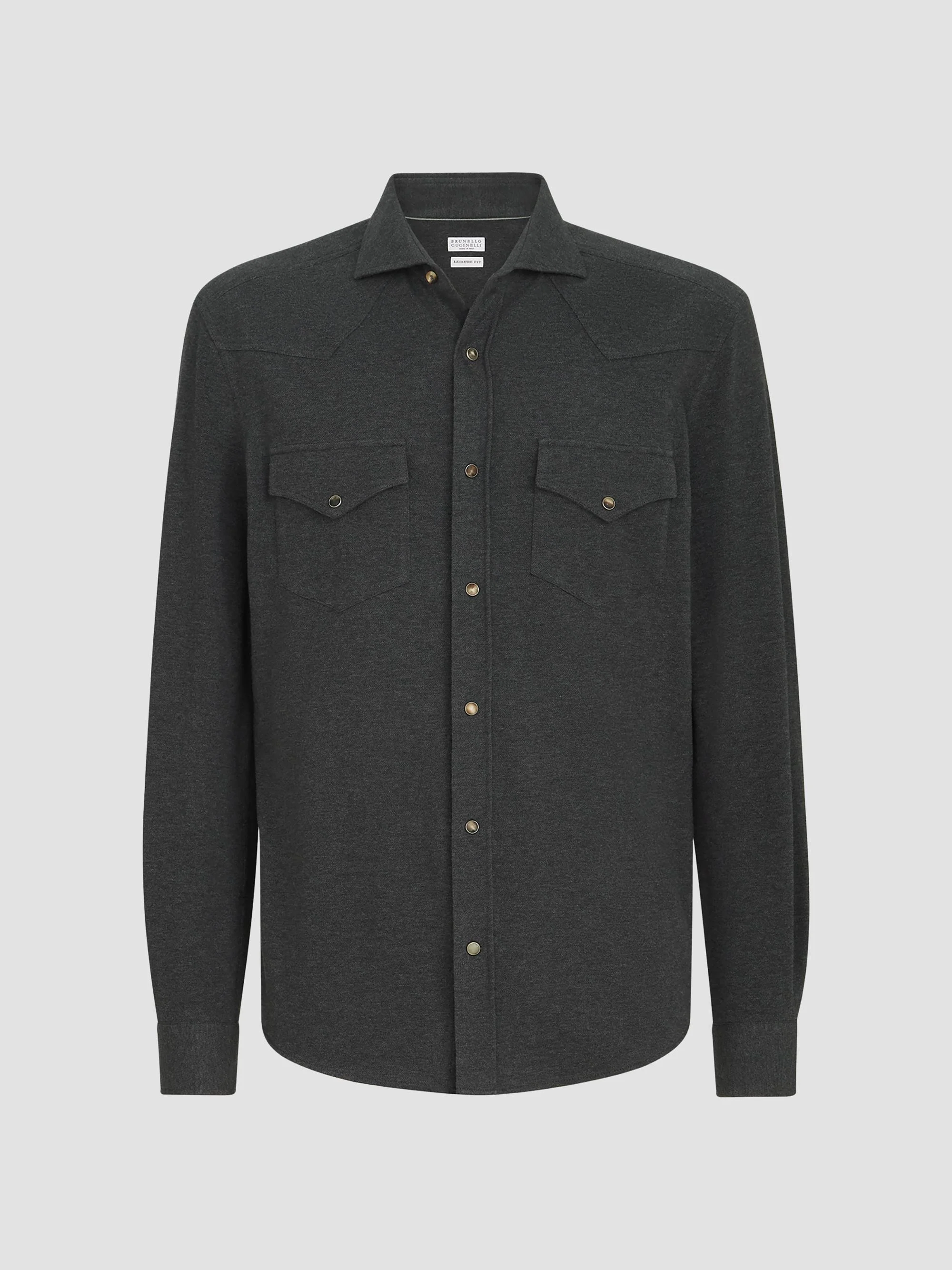 Men's Cotton Piqué Western Shirt - Anthracite - 1