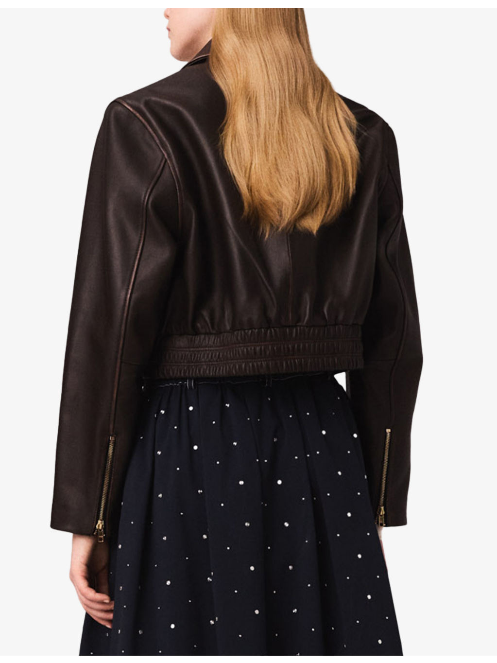 Cropped Smocked-Waist Leather Jacket - 5