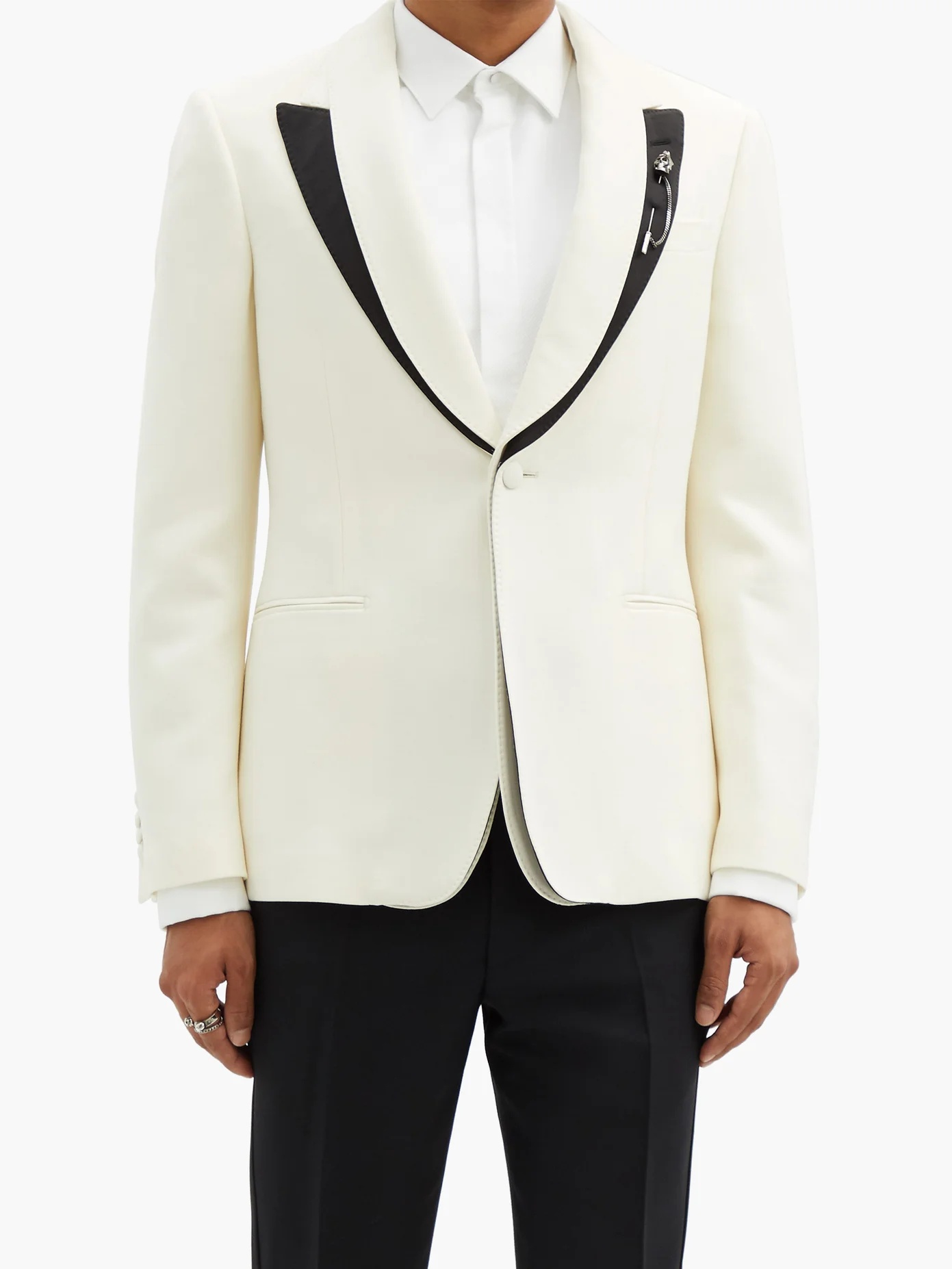 Layered-lapel wool-blend barathea suit jacket - 6