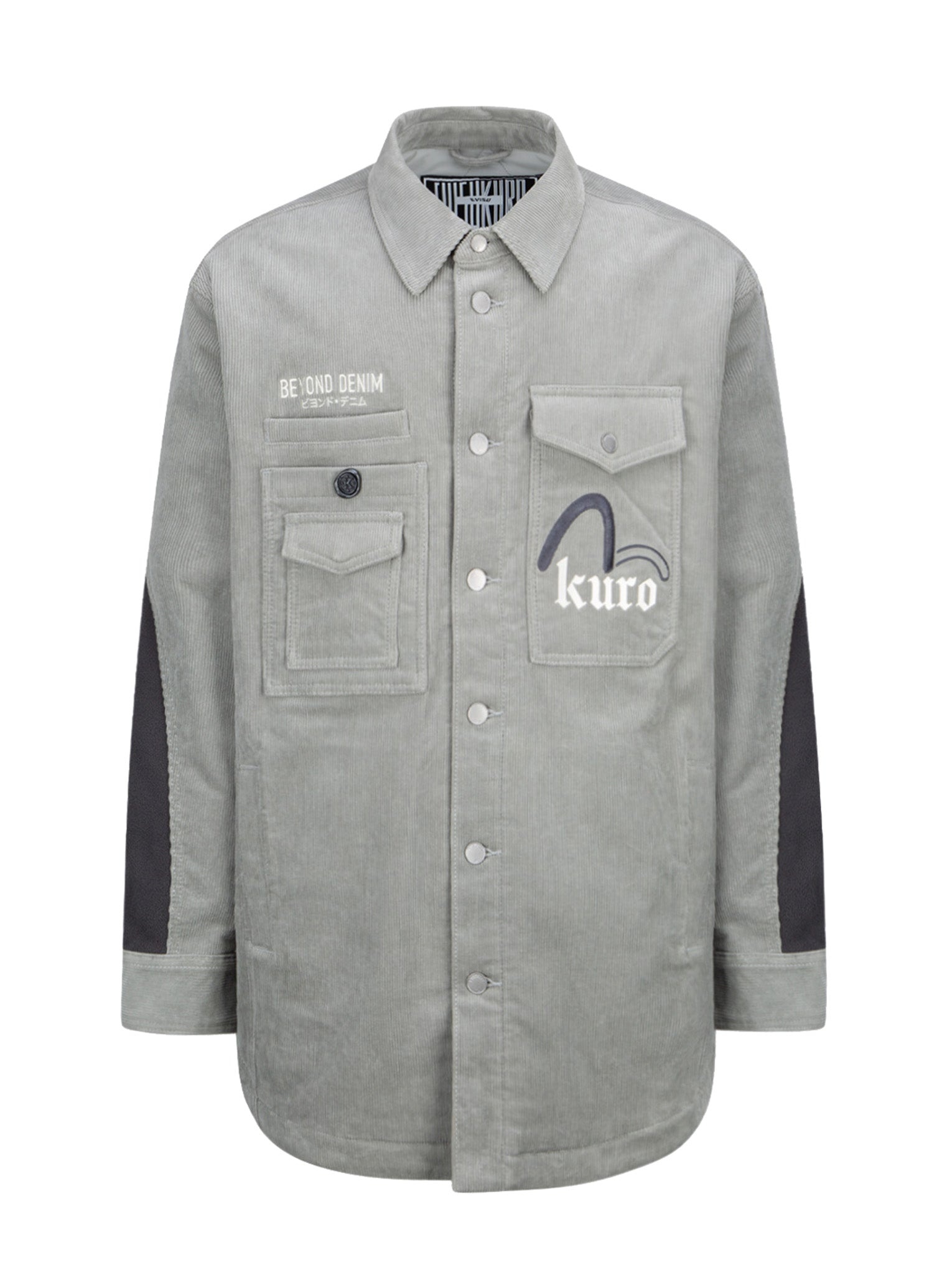 Logo Embroidered Corduroy Shirt Jacket with Sleeves Blocking - 15