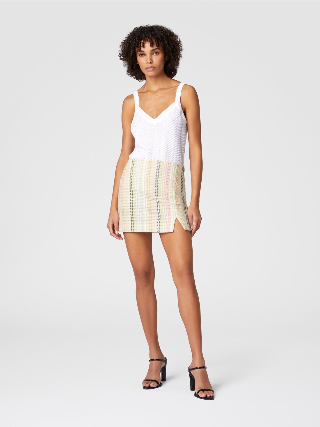 Caperdoni motif cotton blend mini skirt with slit - 2