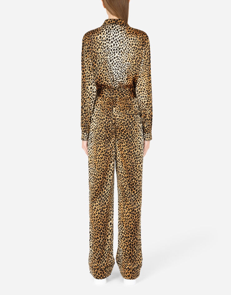 Belted satin jumpsuit with ocelot print - 3