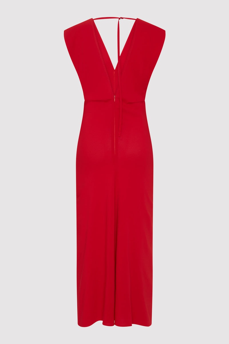 Plunge Drape Dress - Rosso - 10