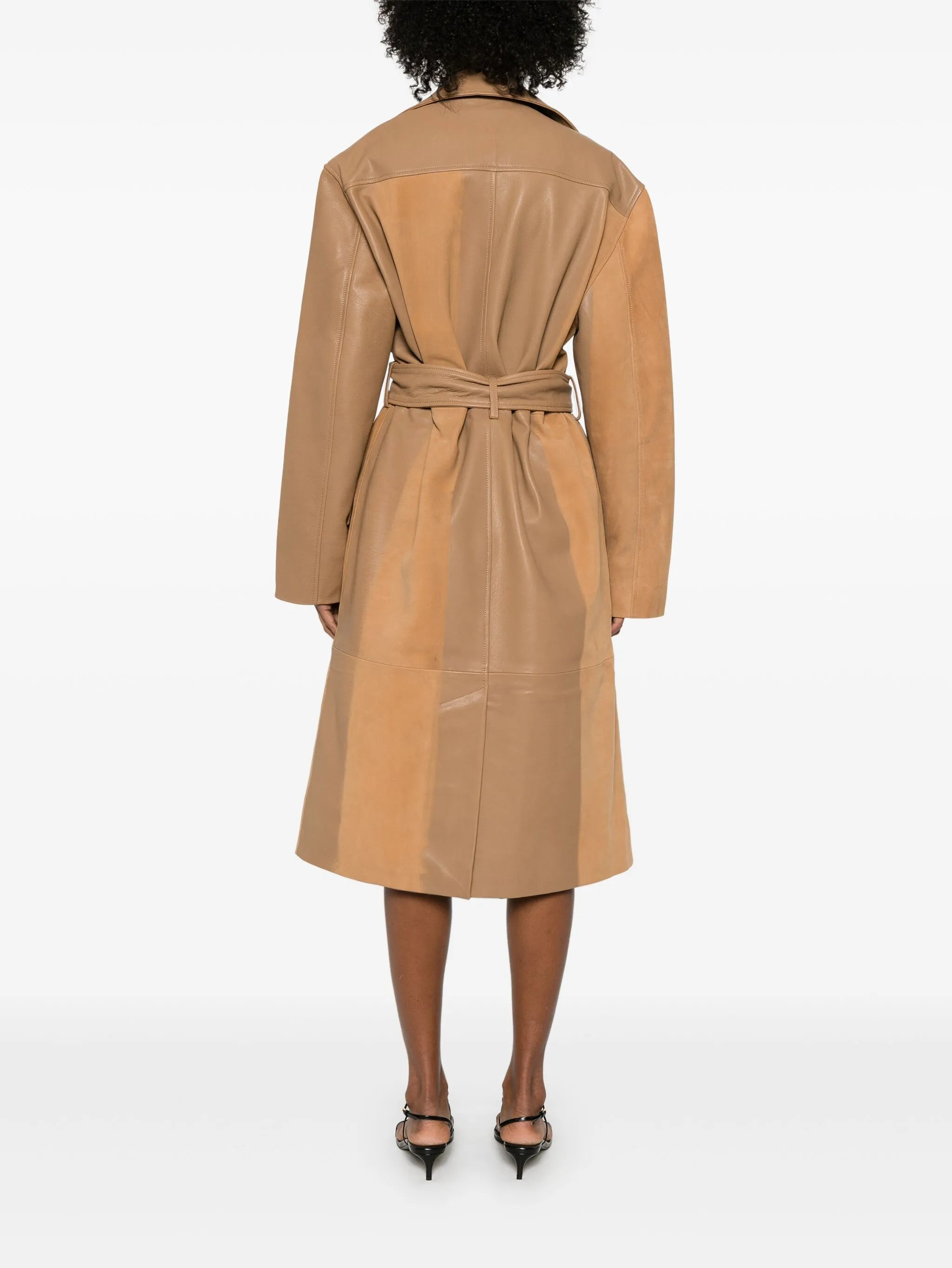 scuffed-leather coat - 4