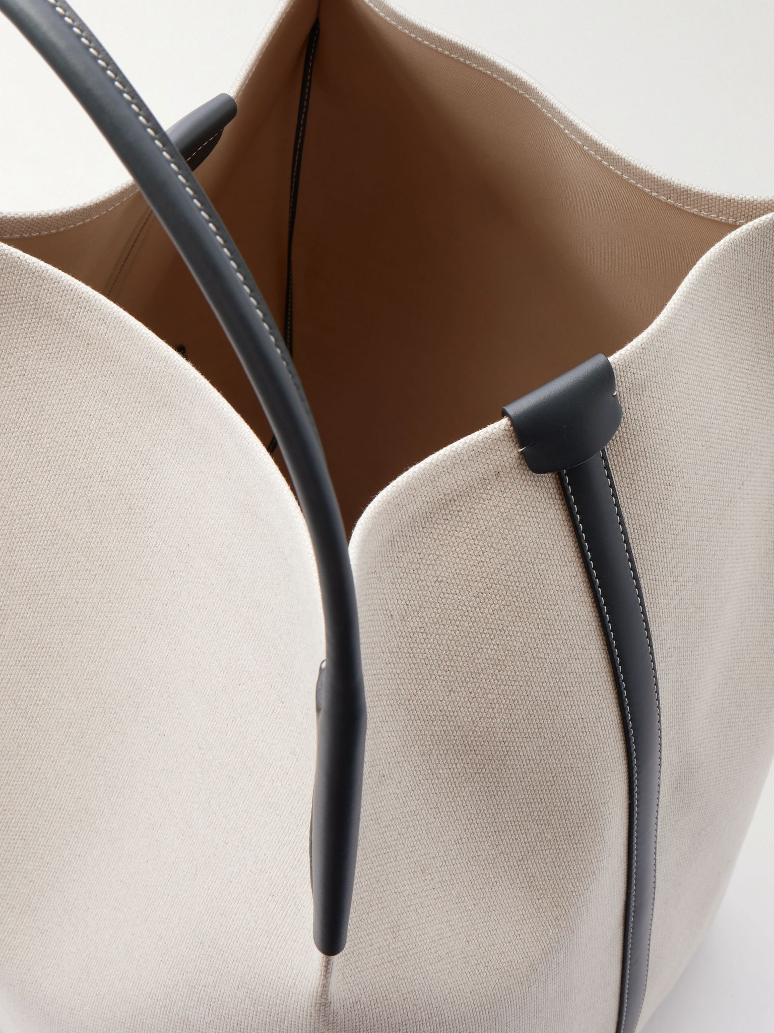 Bale Extra Large Leather-Trimmed Canvas Tote Bag White - 5