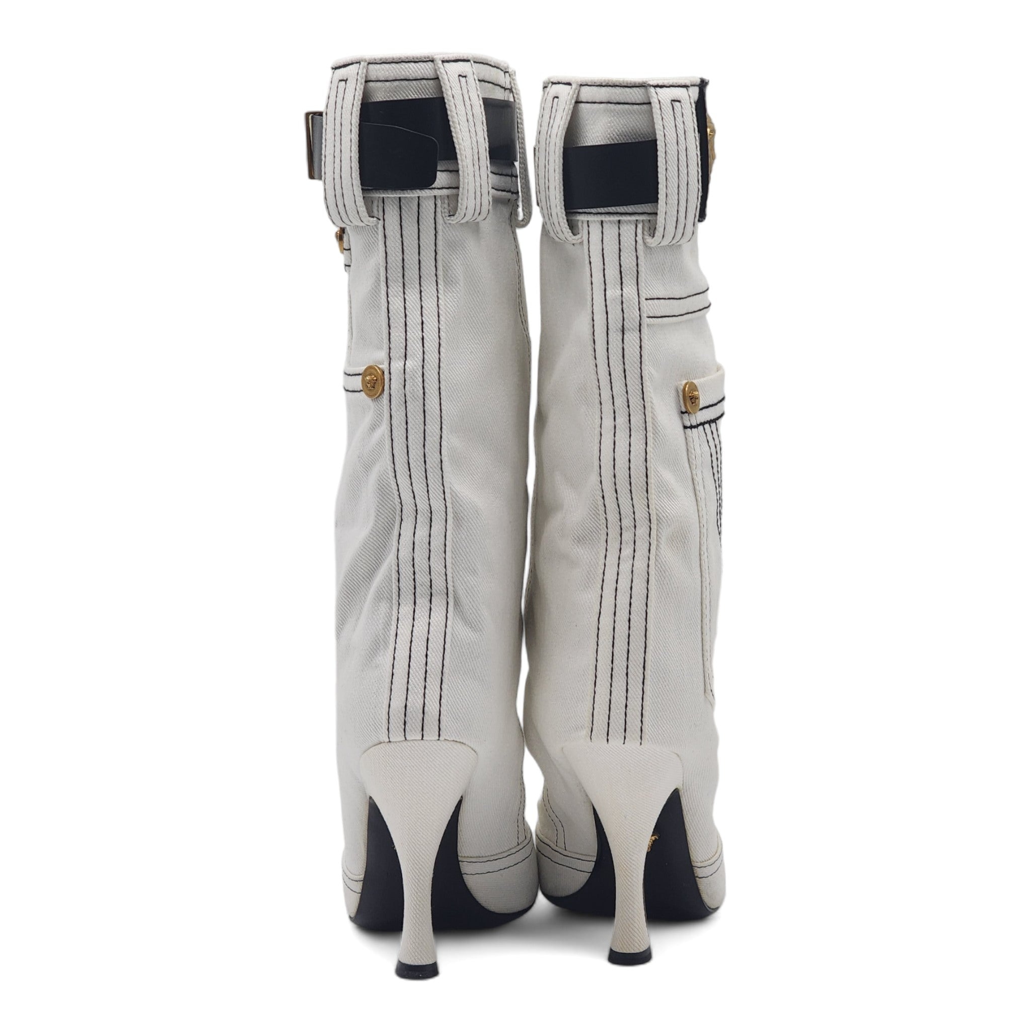 Versace Denim Cowboy Boots White 36 - 5