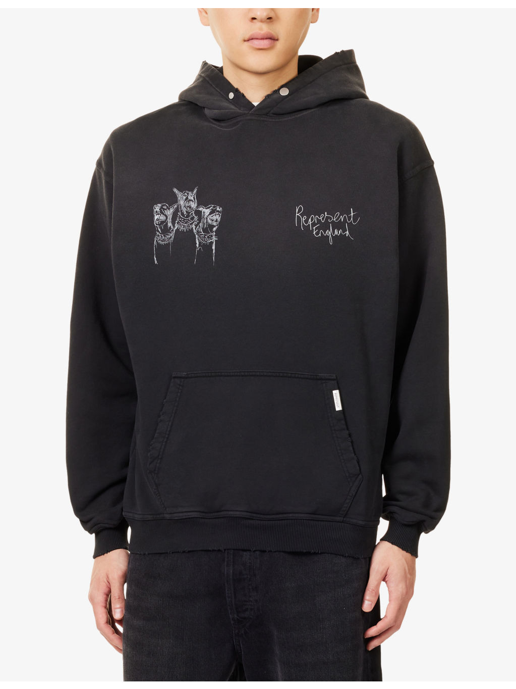 Hand Drawn Dogs Printed Cotton Hoody - 3