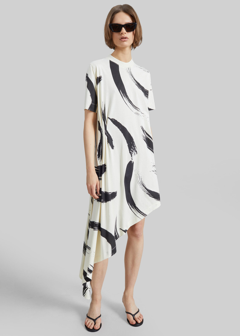 Loulou De Saison Liya Asymmetrical Cotton Dress - Ivory/Black 5