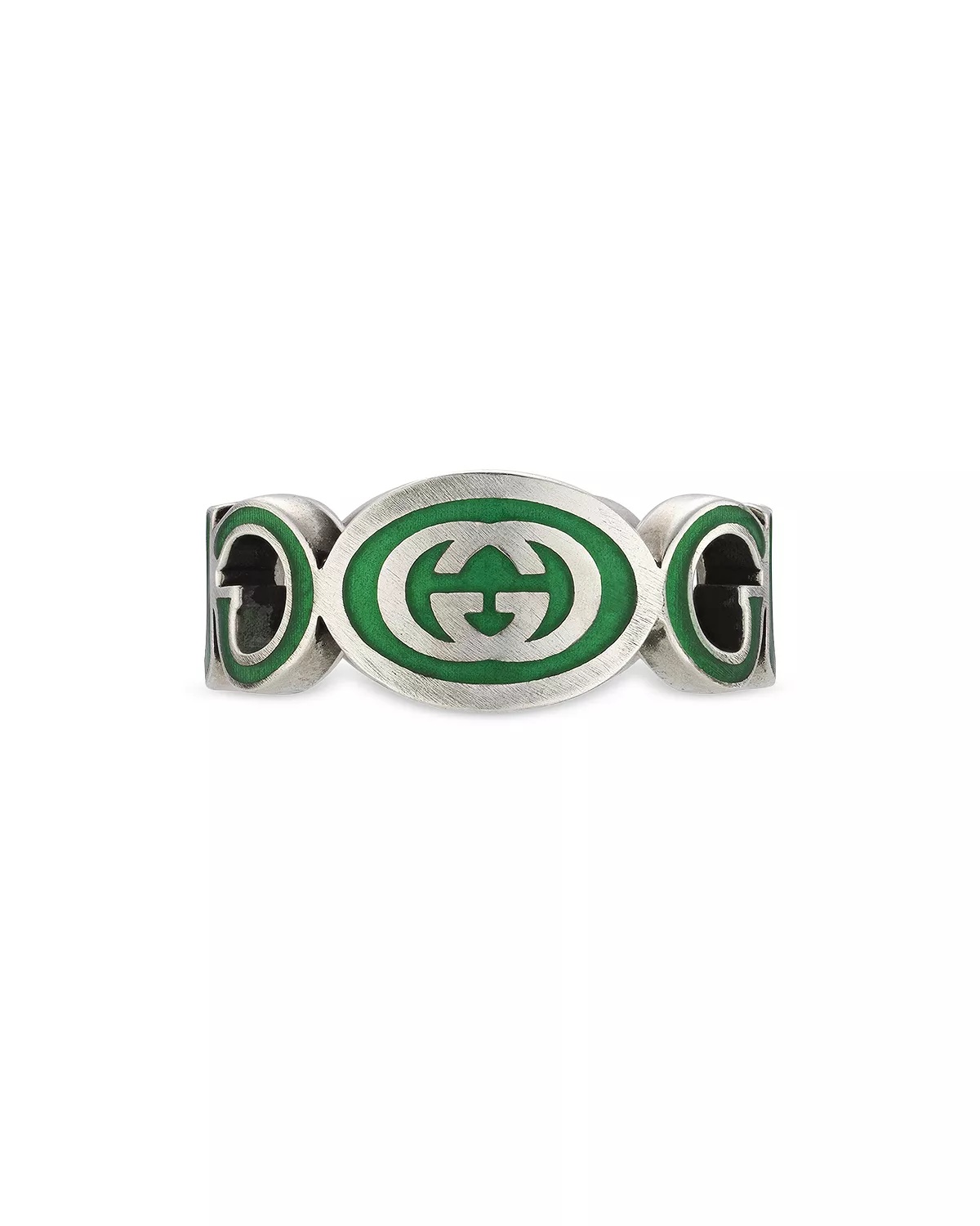 Sterling Silver Interlocked G Green Enamel Logo Ring - 3