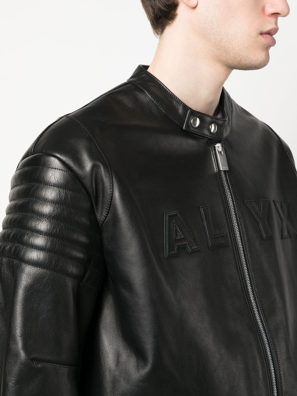 logo-embossed leather jacket - 5