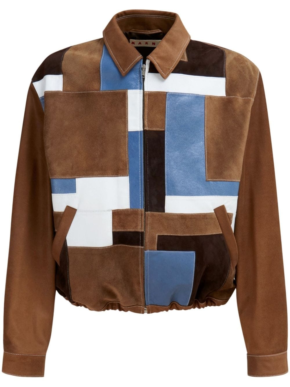 patchwork-design leather jacket - 1