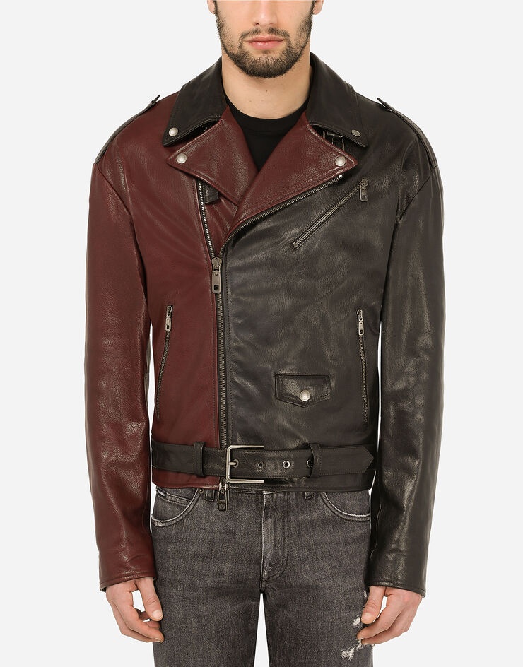 Two-tone leather biker jacket - 1