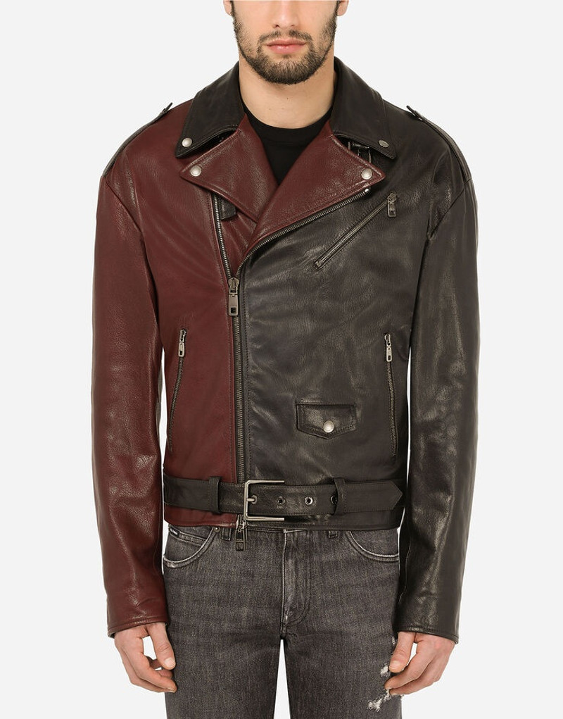 Two-tone leather biker jacket 1