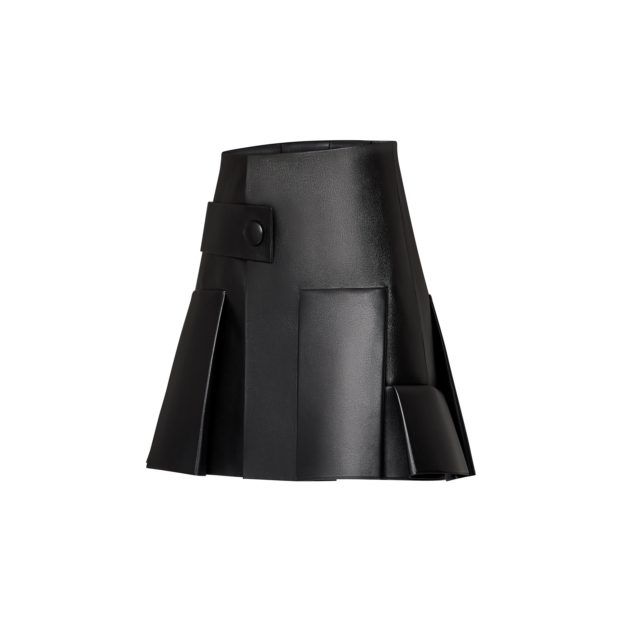 Leather Button Tab Pleat Skirt - 2