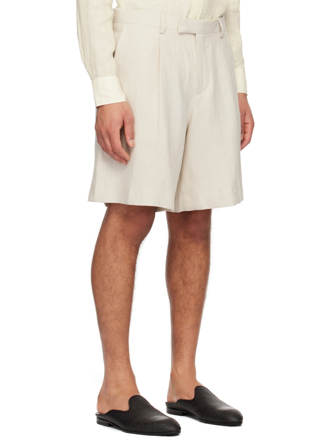 Beige Pleated Shorts - 4