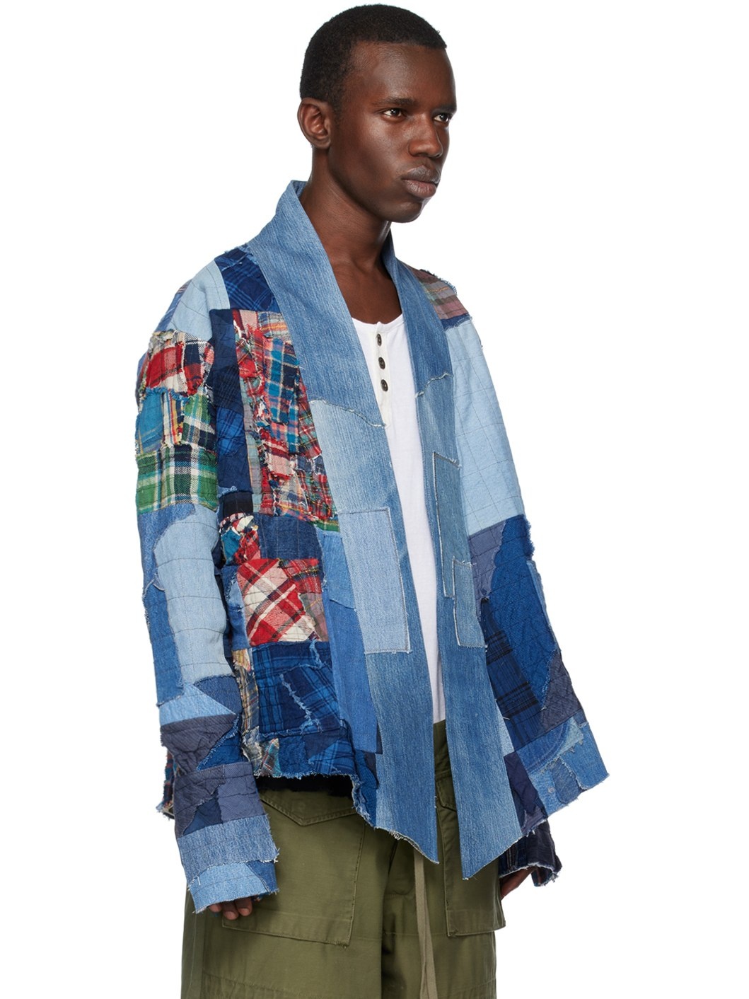 Greg Lauren patchwork cotton shirt - Blue