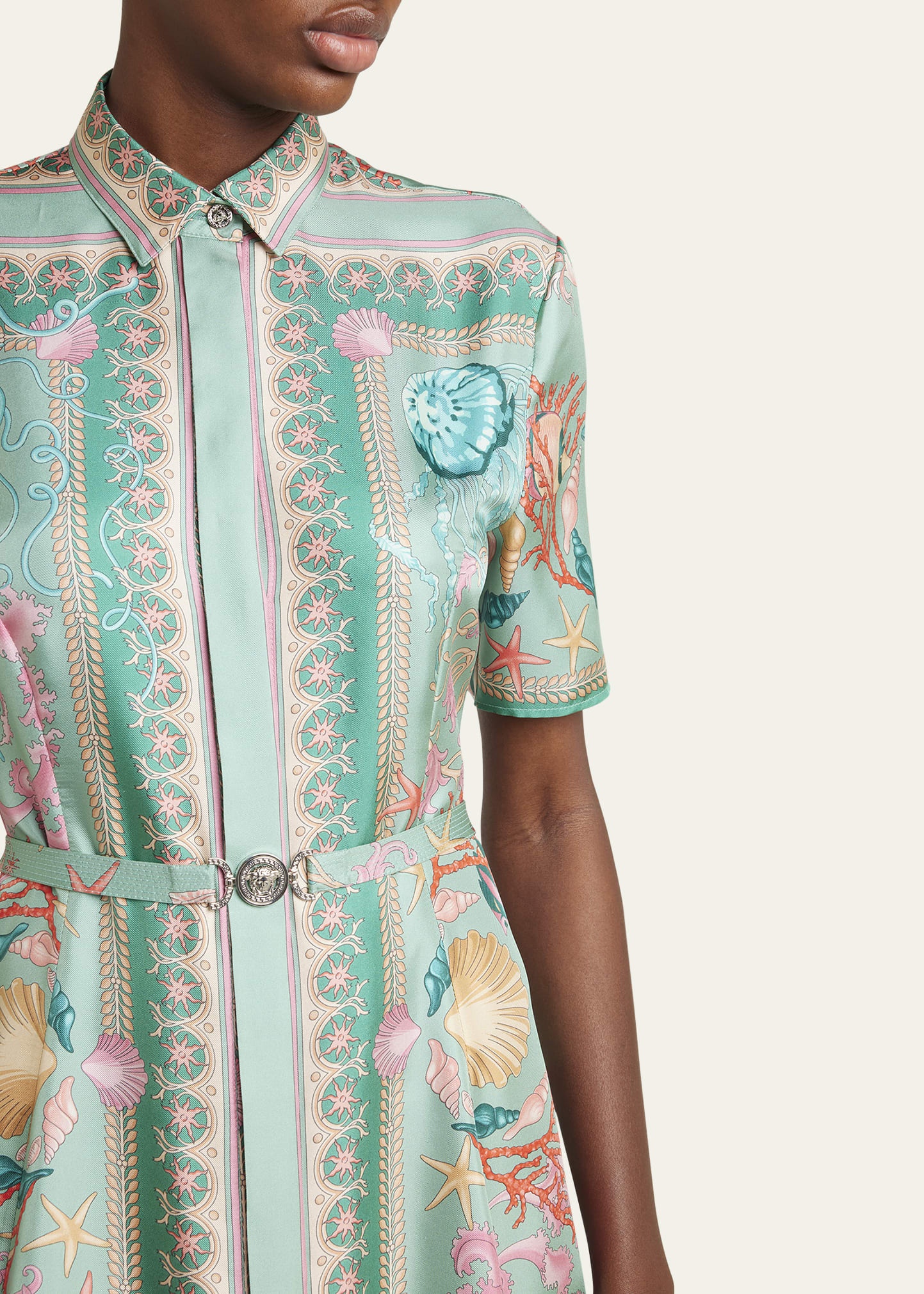 Underwater Barocco Foulard Belted Silk Twill Dress - 5