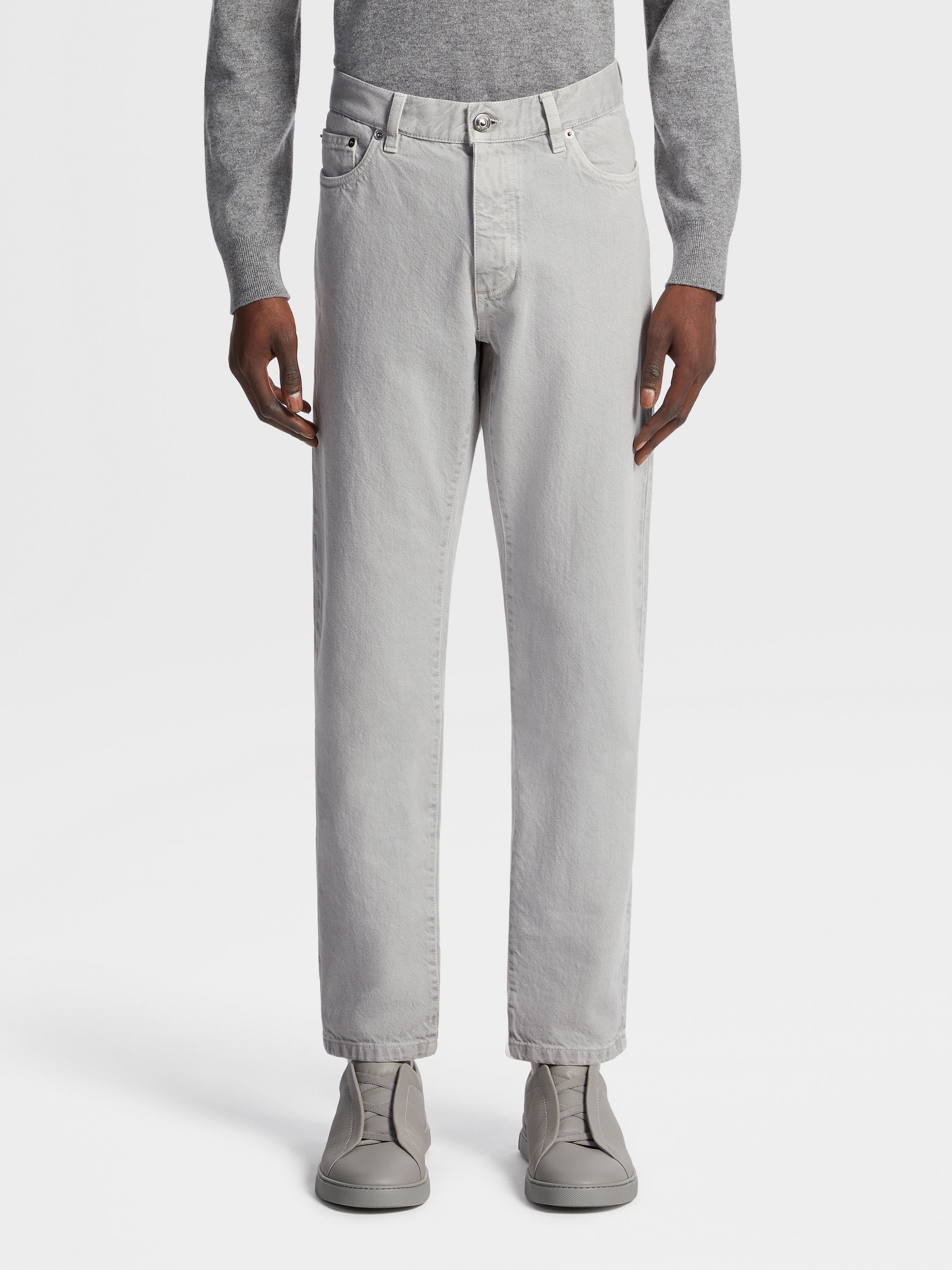 GREY MÉLANGE MARBLED COTTON ROCCIA JEANS - 2