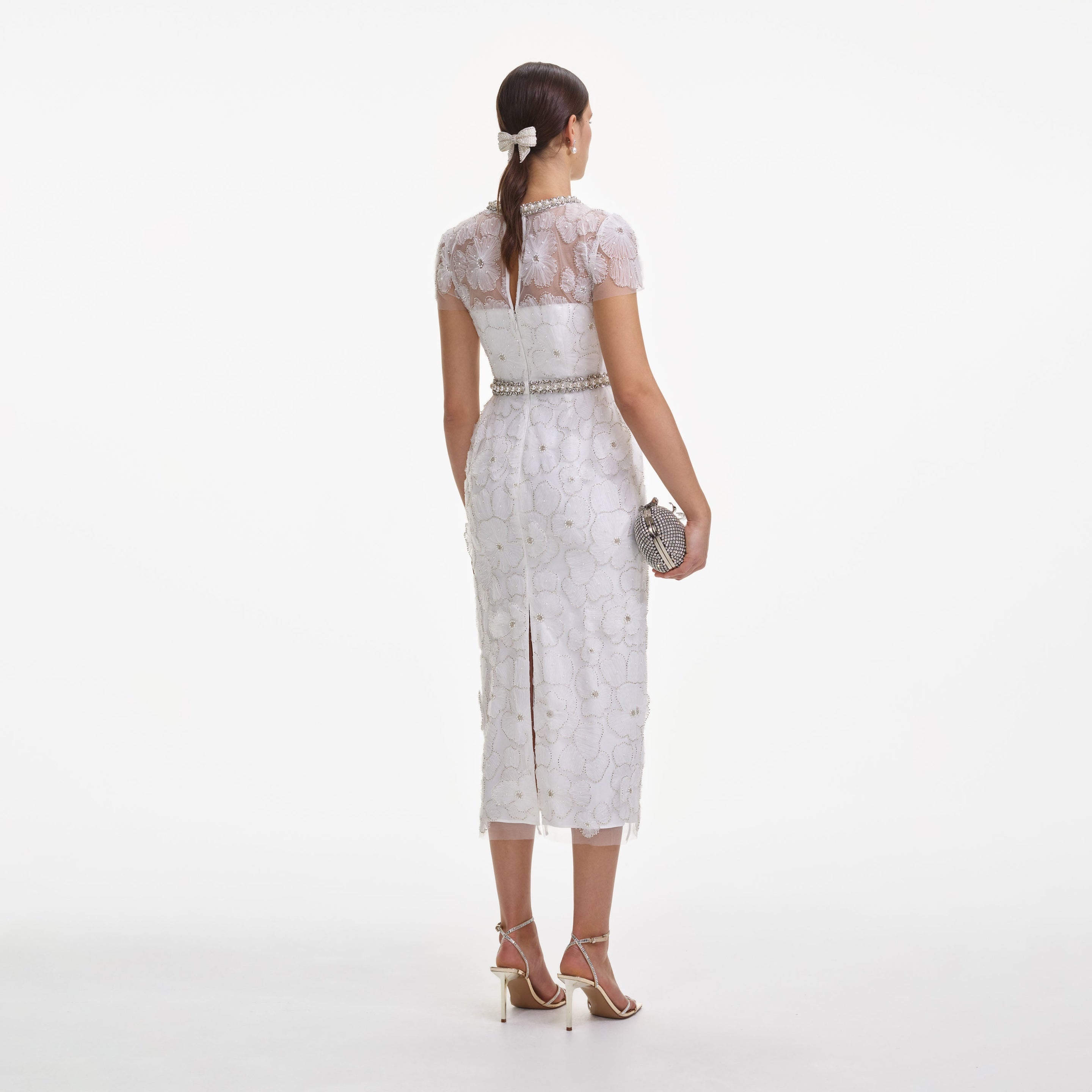 White Embellished Tulle Midi Dress - 3