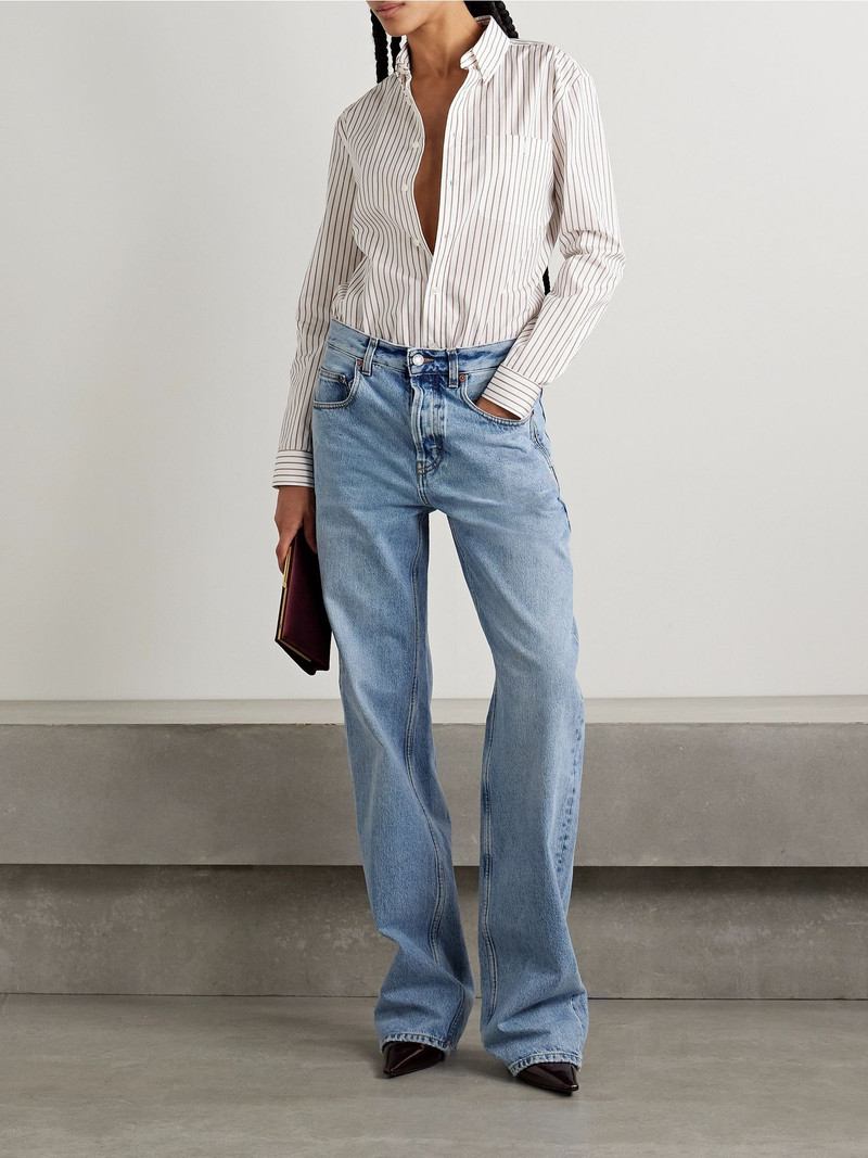 SAINT LAURENT Striped cotton-poplin shirt White outlook