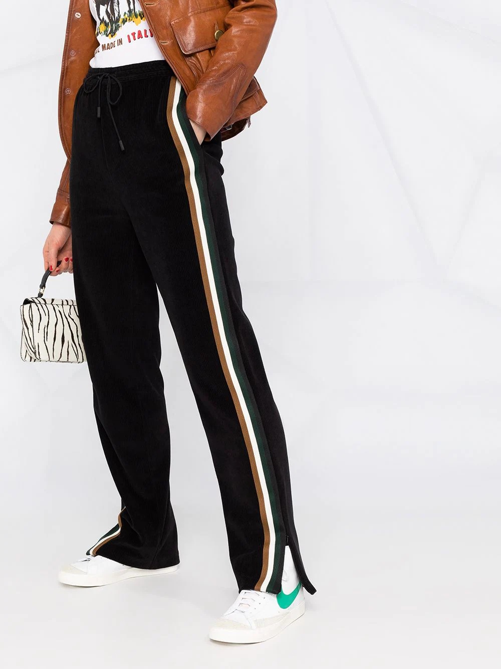 side-stripe corduroy track pants - 5