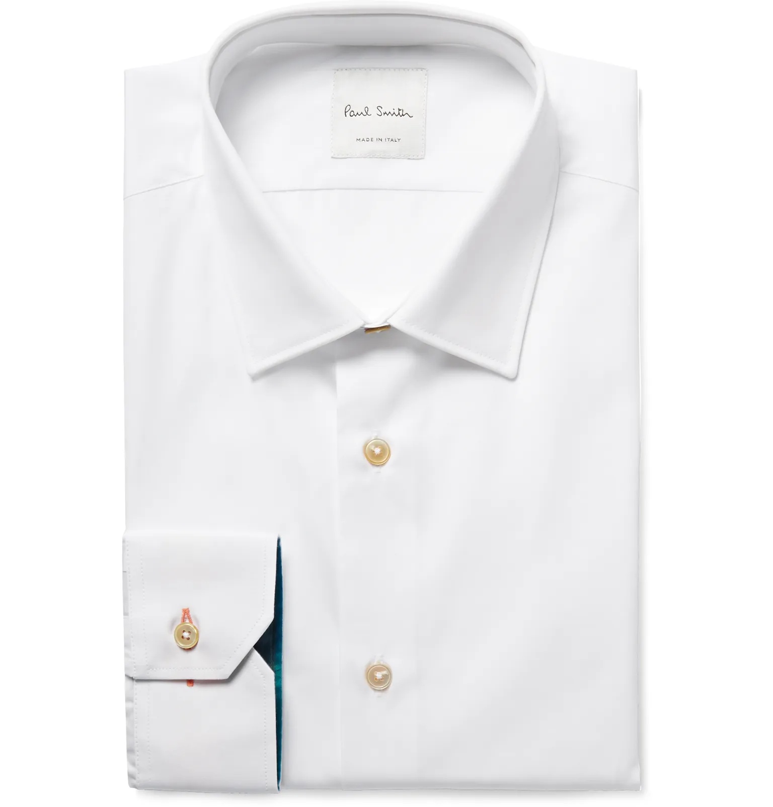 White Slim-Fit Contrast-Cuff Cotton-Poplin Shirt - 1