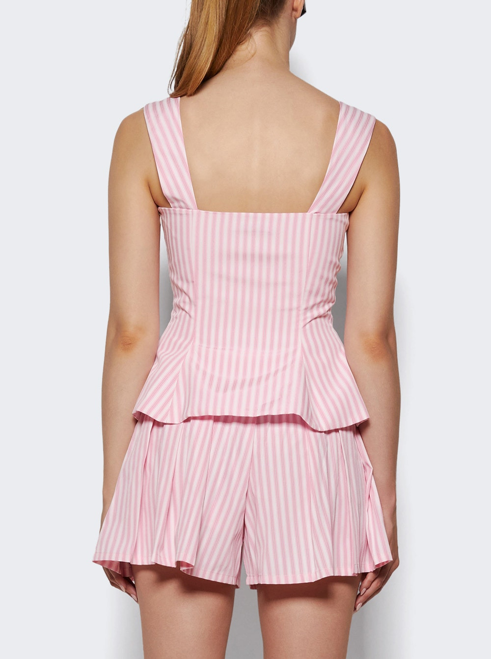 Crystal Grommet Poplin Corset Top White And Pink - 4