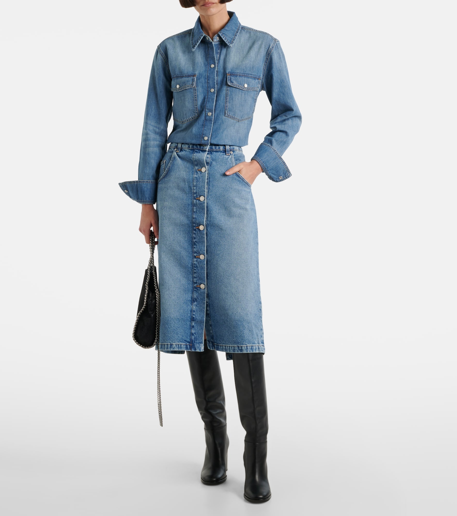 Chain-detail denim midi skirt - 2