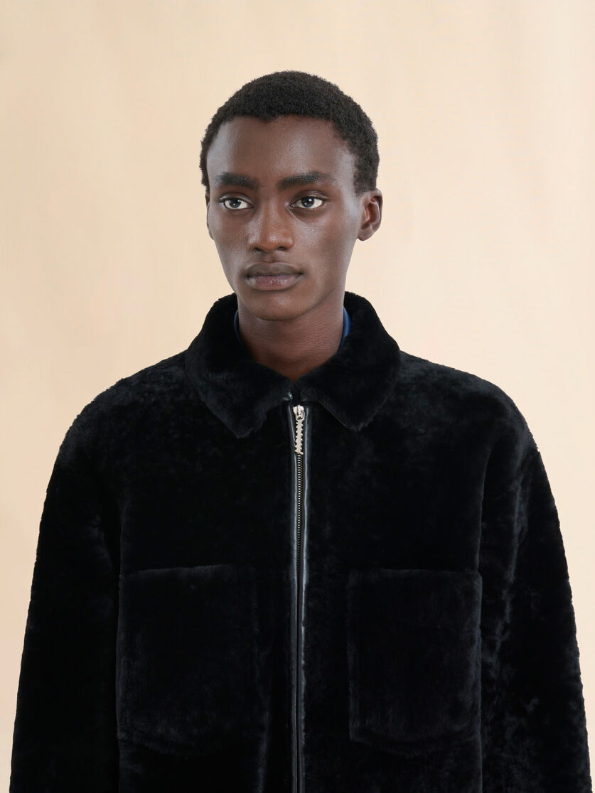 BLACK SHAVED SHEARLING JACKET - 4