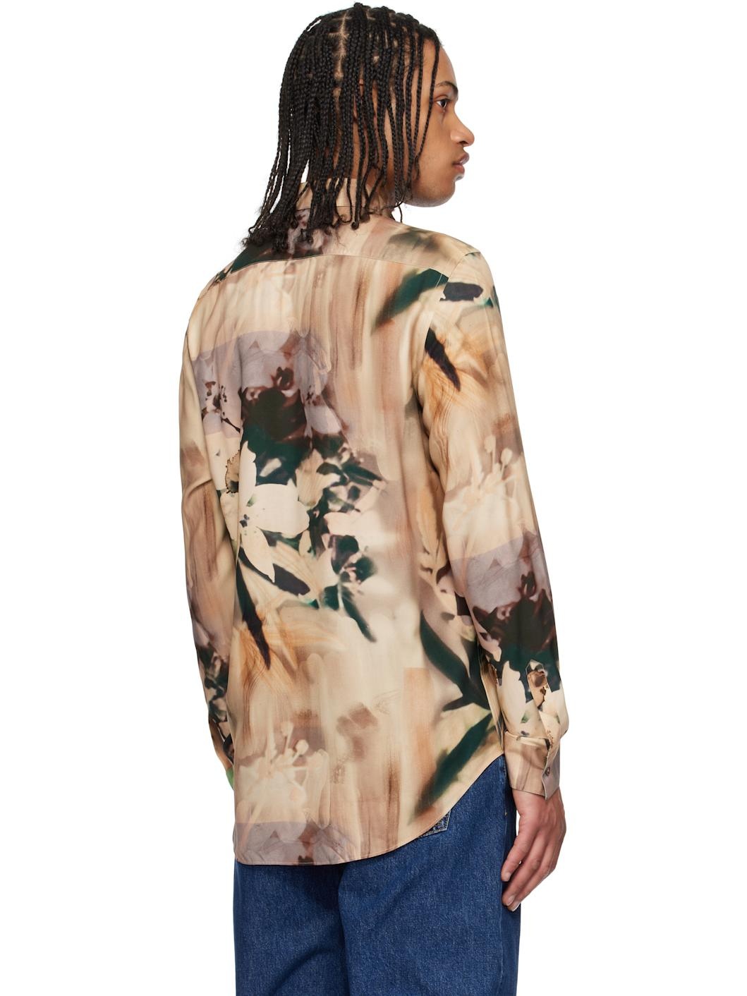 Beige Viscose Painted Photograph Print Shirt - 3